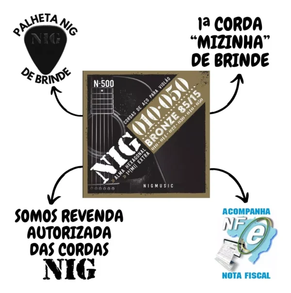 Encordoamento Nig N-500 010 Para Violão Aço Bronze 85/15 - Image 2